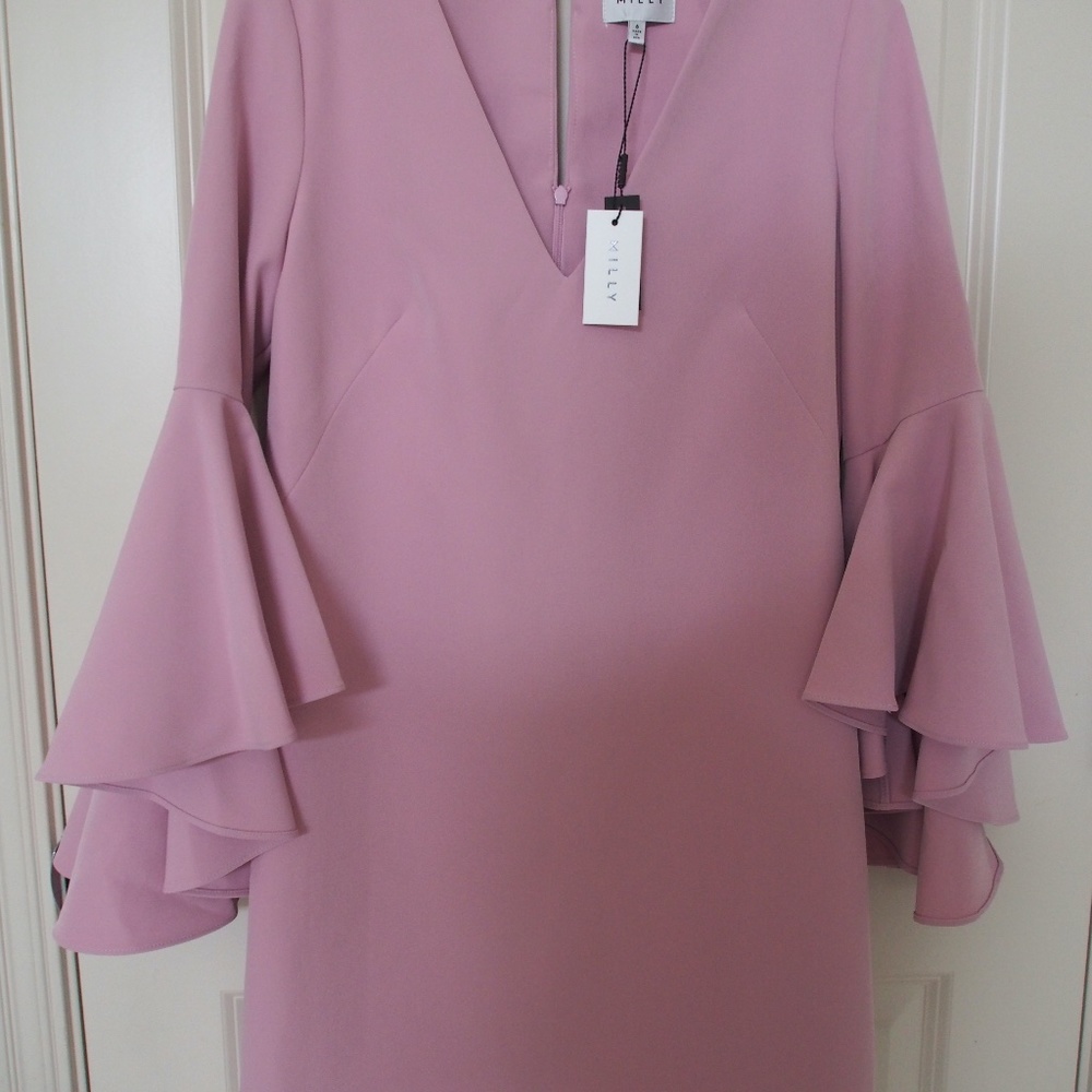 Milly Dresses Ruffle Sleeve Dusty Rose S 6 8 10